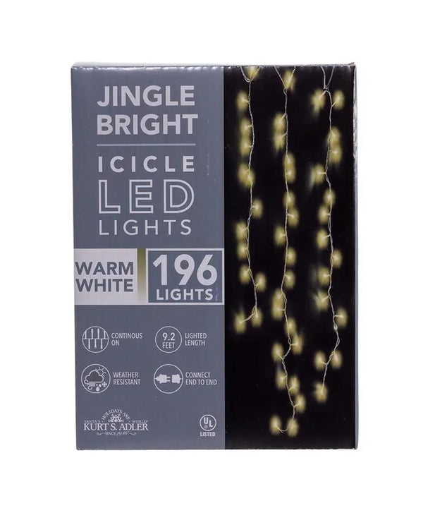 196 Light 9.4' UL Warm White LED Jingle Bright Icicle Light Set 4