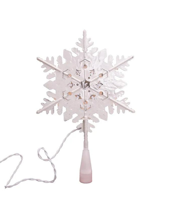 20 Light 13.75" Lighted Silver & White Glittered Snowflake Tree Topper 3
