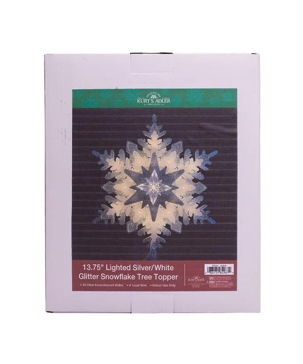 20 Light 13.75" Lighted Silver & White Glittered Snowflake Tree Topper 5