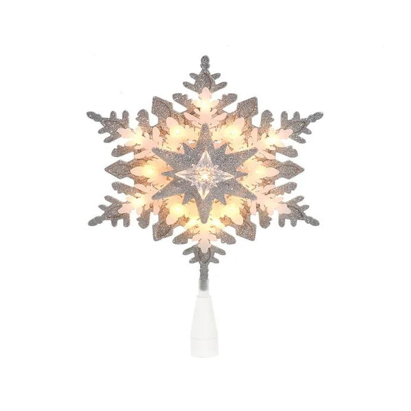 20 Light 13.75" Lighted Silver & White Glittered Snowflake Tree Topper 1
