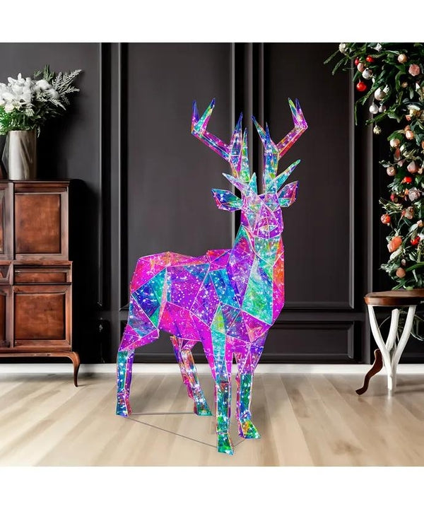 35.4" 500 Light Cool White Multifunction Magical Iridescence Holographic Reindeer 4