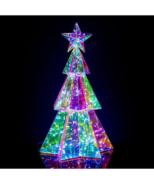 15" 100 Light Cool White Battery Operated Lighted Magical Iridescence Holographic Tabletop Christmas Tree 4