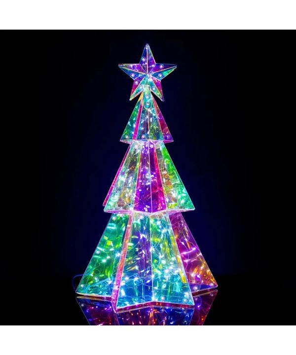 15" 100 Light Cool White Battery Operated Lighted Magical Iridescence Holographic Tabletop Christmas Tree 4