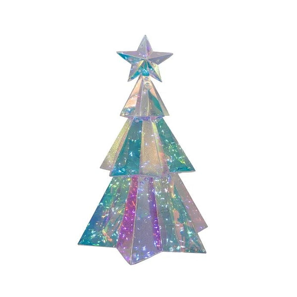 15" 100 Light Cool White Battery Operated Lighted Magical Iridescence Holographic Tabletop Christmas Tree 1