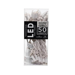 24.5' 50 Light UL Warm White Soft Twinkle 5MM LED White Wire Light Set 1