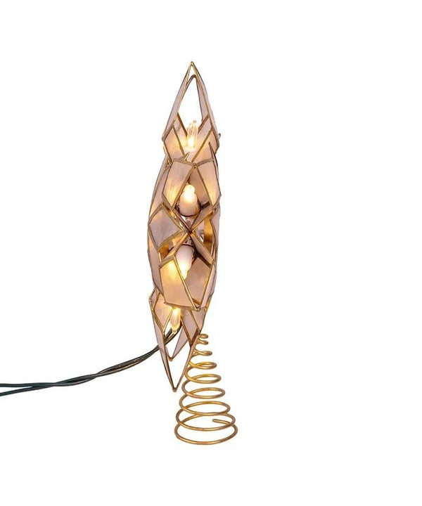10 Light 9.25" Clear LED Gold Capiz Star Tree Topper 2