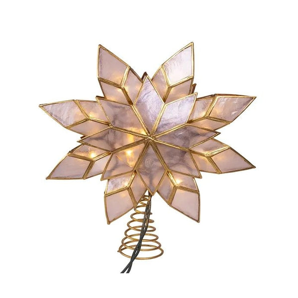 10 Light 9.25" Clear LED Gold Capiz Star Tree Topper 1