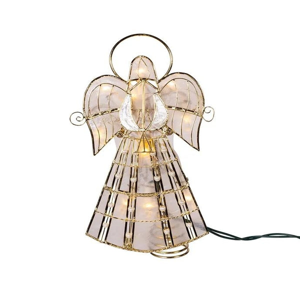 9.75" 10-Light LED Capiz Wire & Scroll Angel With Brass Plating Finish Tree Topper 1
