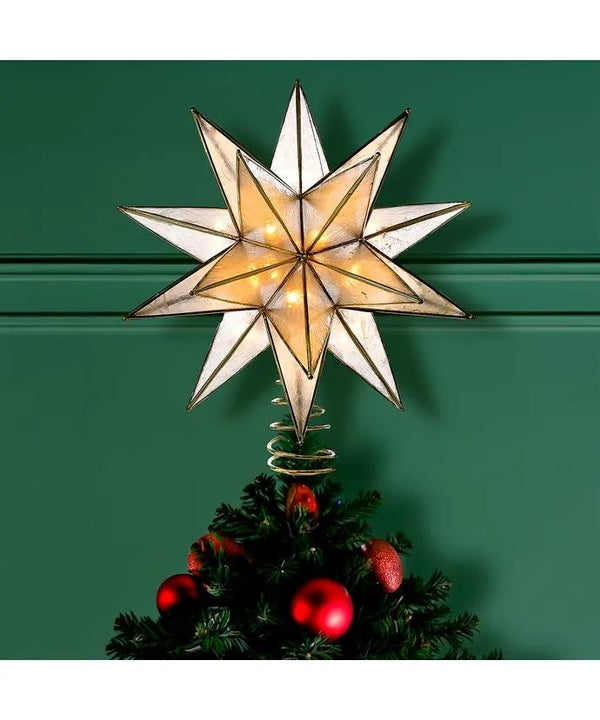 10 Light 8.25" UL LED 15-Point Gold Sputnik Capiz Tree Topper 5