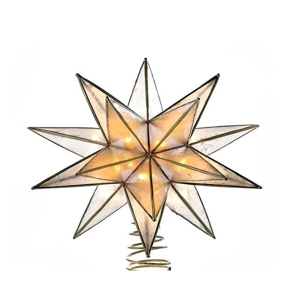 10 Light 8.25" UL LED 15-Point Gold Sputnik Capiz Tree Topper 1