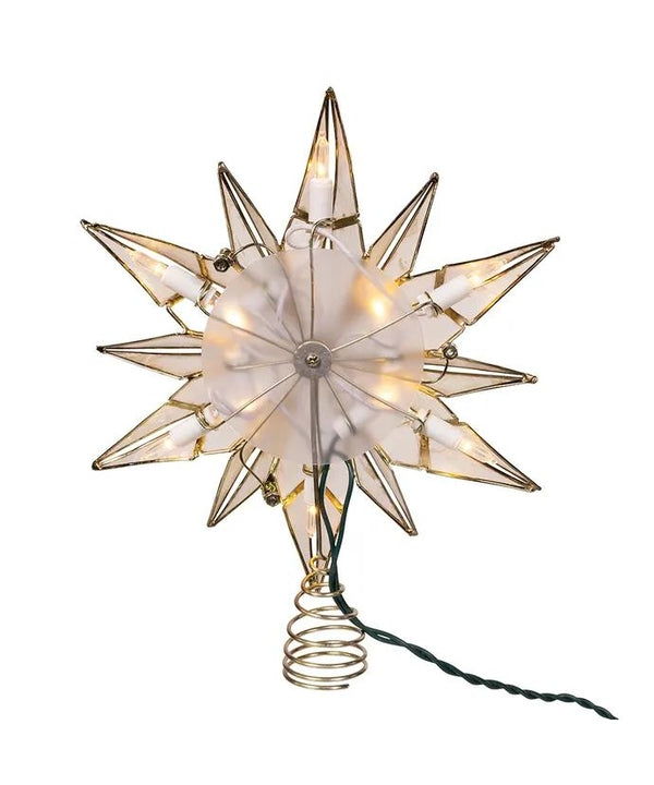 10 Light 10.24" UL LED 12-Point Brass Plated Capiz Star Tree Topper with Gem Center 2