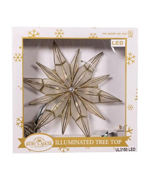 10 Light 10.24" UL LED 12-Point Brass Plated Capiz Star Tree Topper with Gem Center 3
