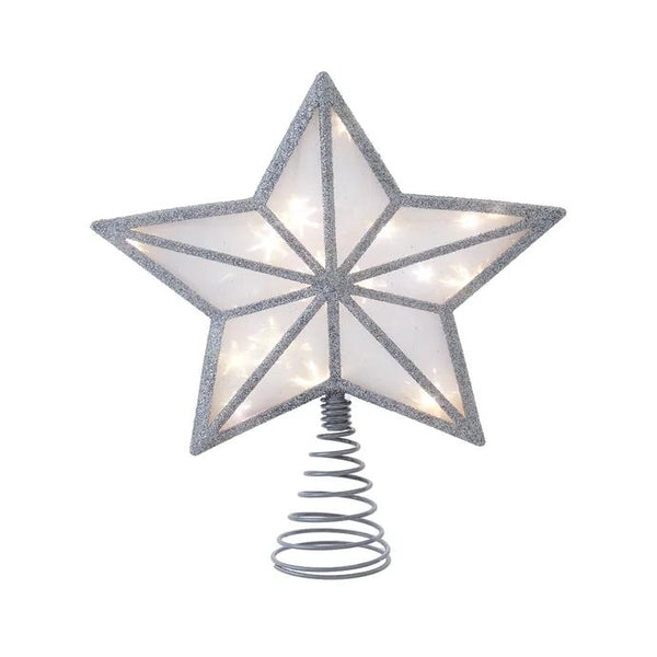 11.5" 20 Light Warm White LED Fairy Silver Glitter Star Tree Topper 1