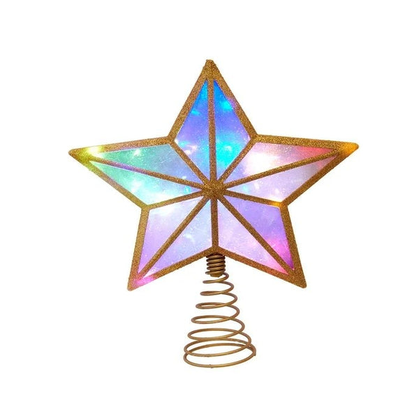 11.5" 20 Light UL Multicolor LED Fairy Twinkle Gold Glitter Star Tree Topper 1