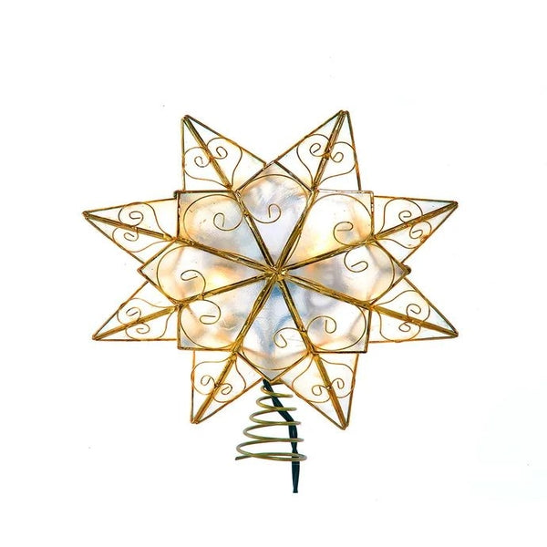 10 Light 9.27" UL LED Gold Capiz Star Tree Topper with Scroll Accents 1