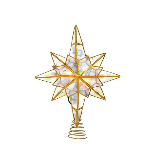 10 Light 11" UL LED Gold Capiz Star Tree Topper 1