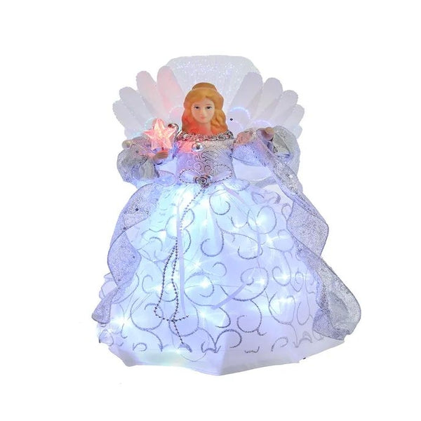 12" 30L UL Silver Fairy Fiber Optic Angel Christmas Tree Topper 1