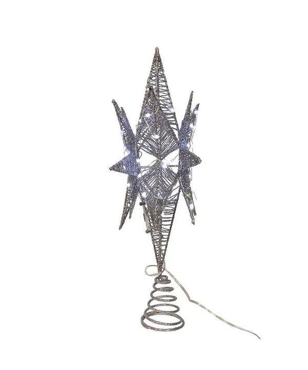 15" 80 Light Cool White LED Silver Starburst Tree Topper 2