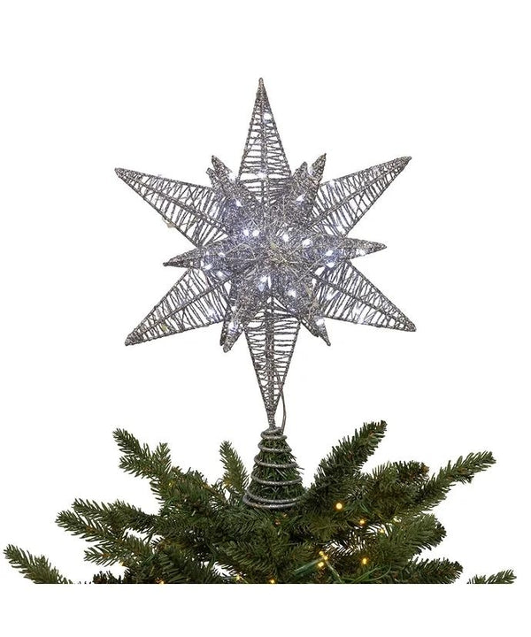 15" 80 Light Cool White LED Silver Starburst Tree Topper 5
