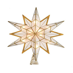 10 Light 14" UL Gold Glitter Finish Capiz Star Tree Topper 1