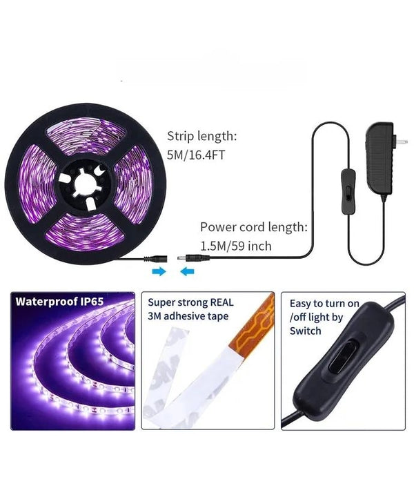 16.4' UV LED Strip Light Black Light 5