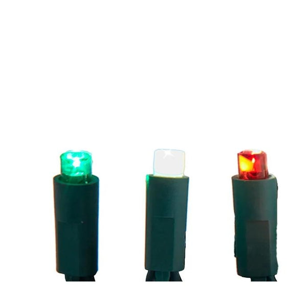 24.5' 50 Light UL Red, Green & Pure White Frosted 5MM LED Green Wire Light Set 1