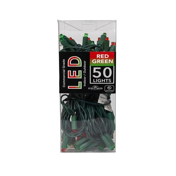 24.5' 50 Light UL Red & Green 5MM LED Green Wire Light Set 1