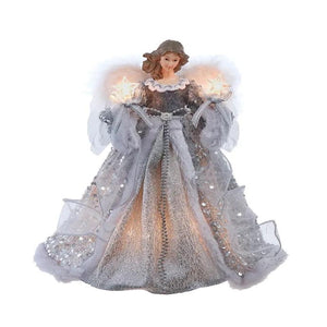 10 Light 14" UL Silver & Ivory Angel Tree Topper 1