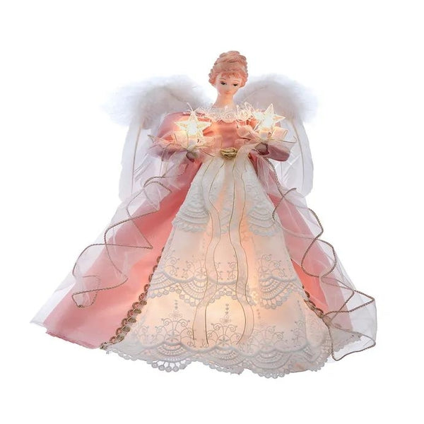 10 Light 14" UL Pink & Ivory Angel Tree Topper 1