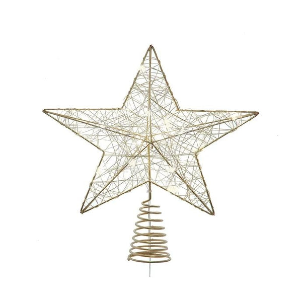 11.8" Battery Operated Warm White LED 5-Point Gold Metal Star Treetop 1