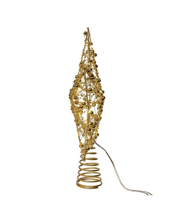 11.8" Battery Operated Warm White LED Gold Beaded Metal Star Treetop 2