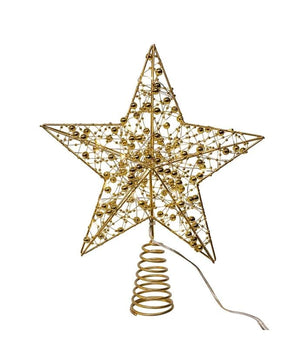 11.8" Battery Operated Warm White LED Gold Beaded Metal Star Treetop 3