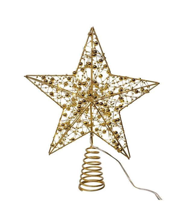11.8" Battery Operated Warm White LED Gold Beaded Metal Star Treetop 3