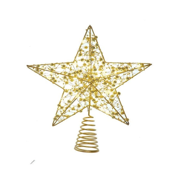 11.8" Battery Operated Warm White LED Gold Beaded Metal Star Treetop 1