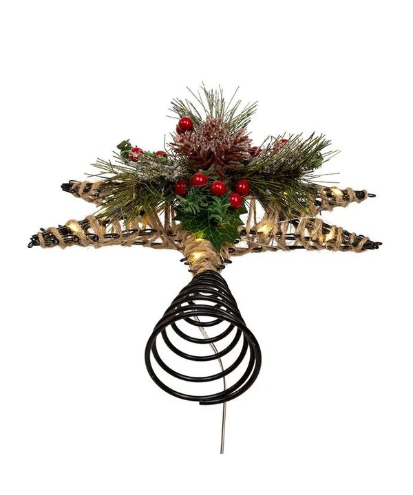 13.5" Battery Operated Warm White 6-Point Rattan Star Tree Topper 2
