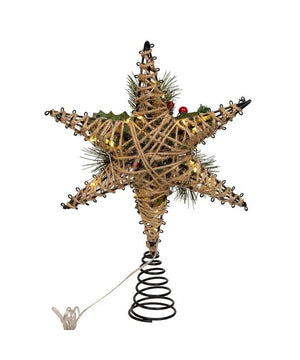 13.5" Battery Operated Warm White 6-Point Rattan Star Tree Topper 3