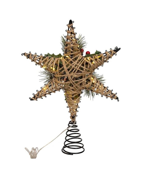 13.5" Battery Operated Warm White 6-Point Rattan Star Tree Topper 3