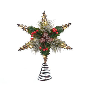 13.5" Battery Operated Warm White 6-Point Rattan Star Tree Topper 1
