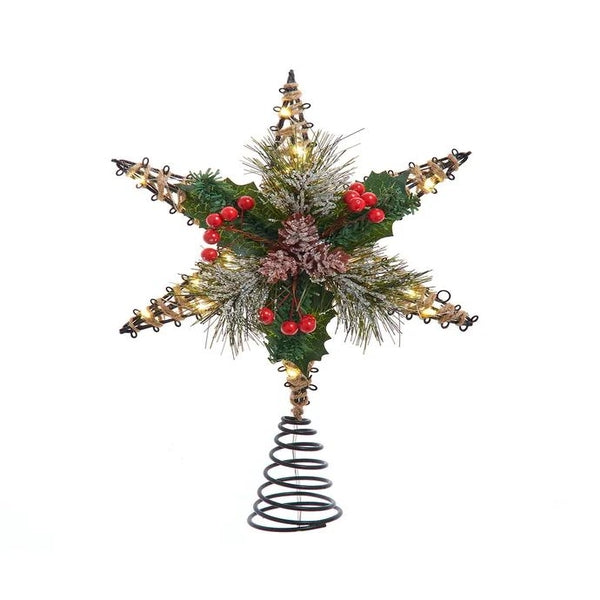 13.5" Battery Operated Warm White 6-Point Rattan Star Tree Topper 1
