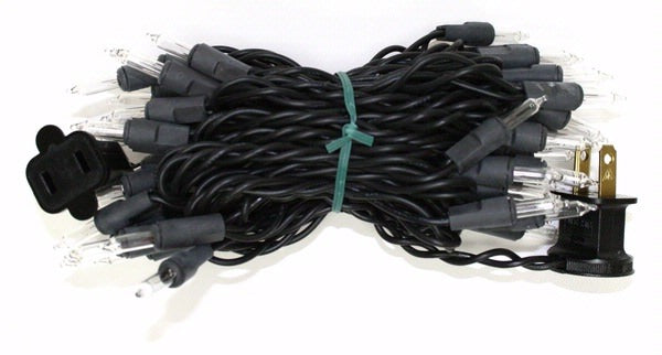 50 Light 17' Black Wire Clear Miniature String with 4" Spacing 2