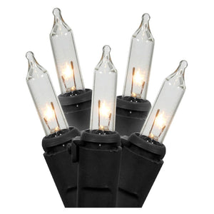 50 Light 17' Black Wire Clear Miniature String with 4" Spacing 1