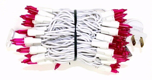 100 Light 21' White Wire Pink Miniature String with 2.5" Spacing 2