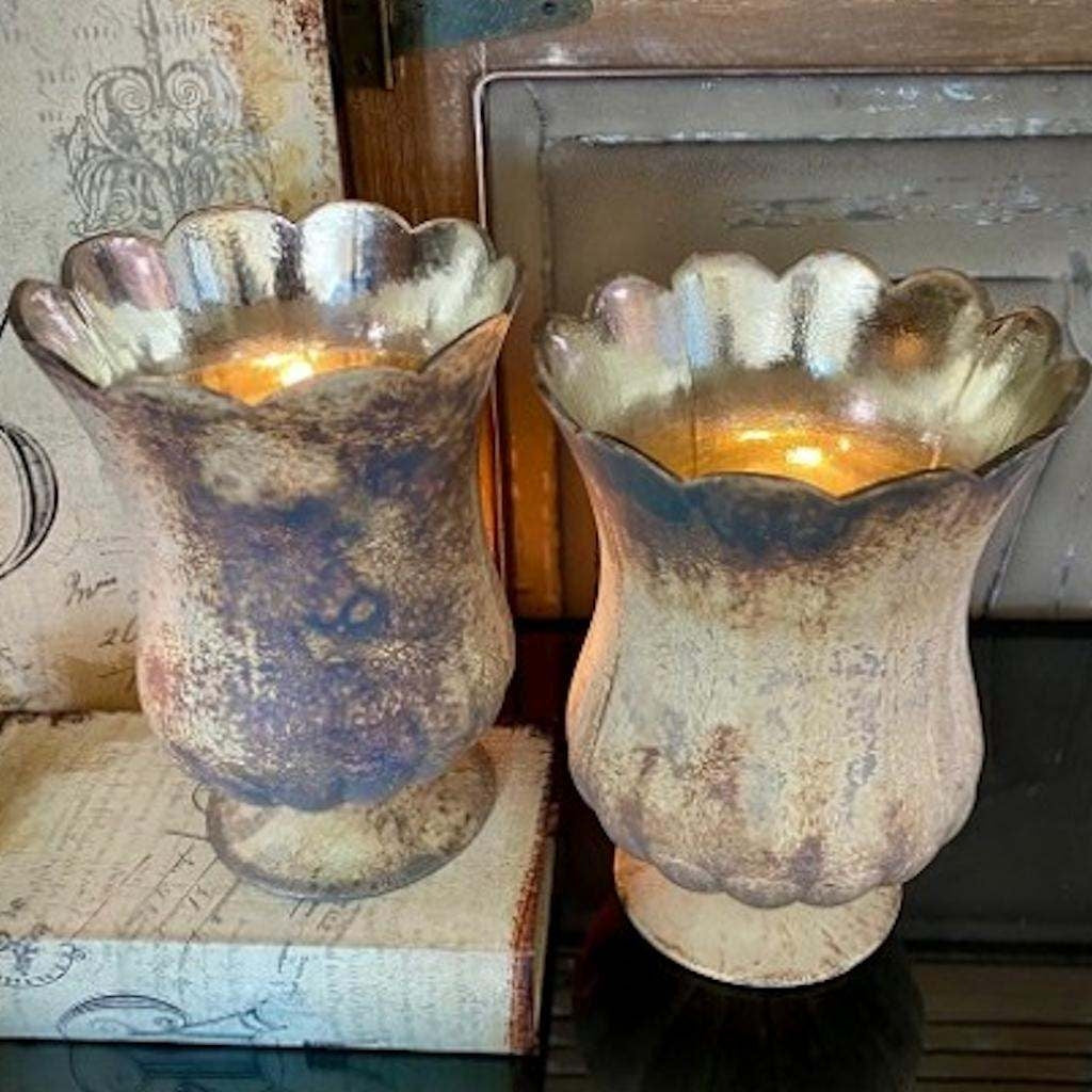Set of 2 7.5" 9" Clear Glass Candle Holder 1
