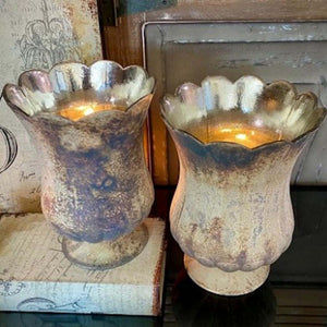 Set of 2 7.5" 9" Clear Glass Candle Holder 1