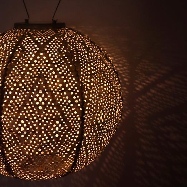 15" Round Light Taupe Ikat Pattern Lantern 2