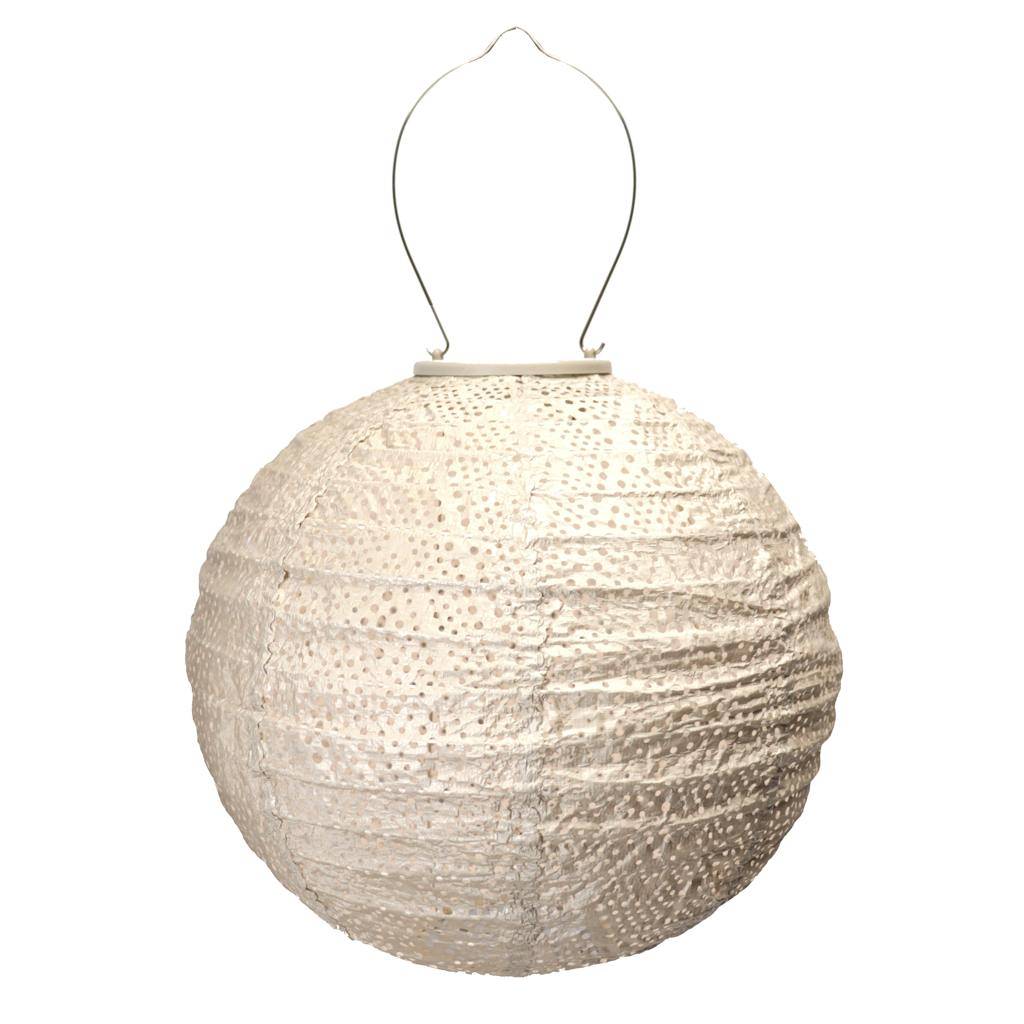 15" Round Light Taupe Ikat Pattern Lantern 1