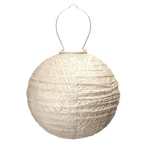 15" Round Light Taupe Ikat Pattern Lantern 1