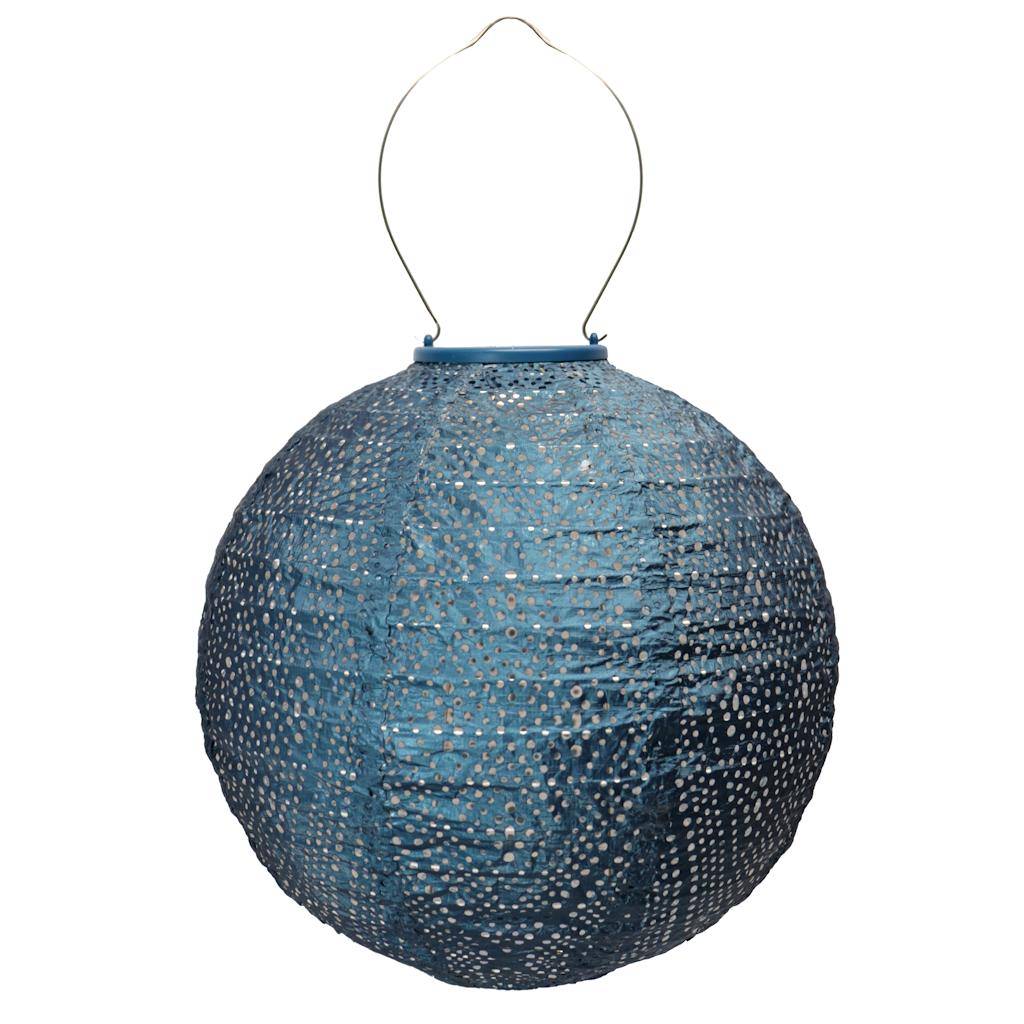 17.4" Round Petrol Ikat Pattern Lantern 1