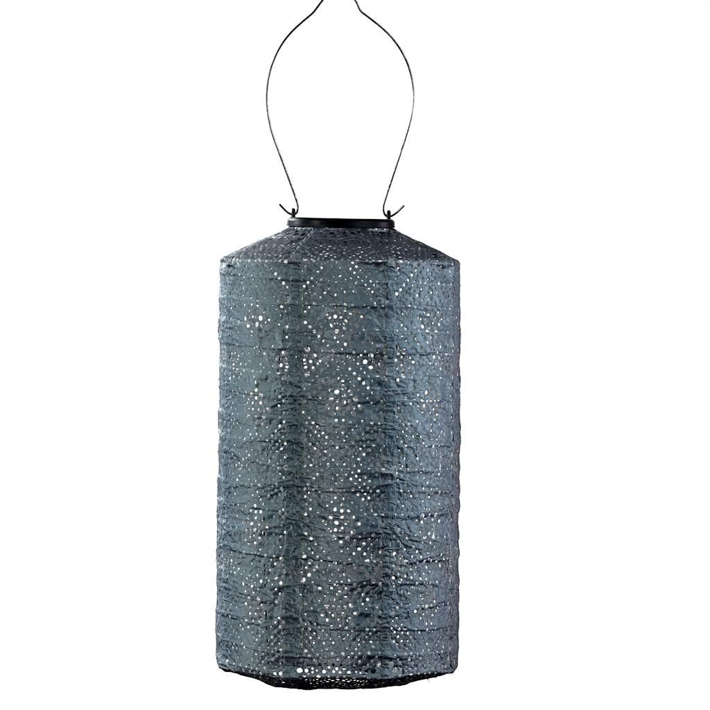13" Cylinder Grey Blue Topaze Pattern Lantern 1