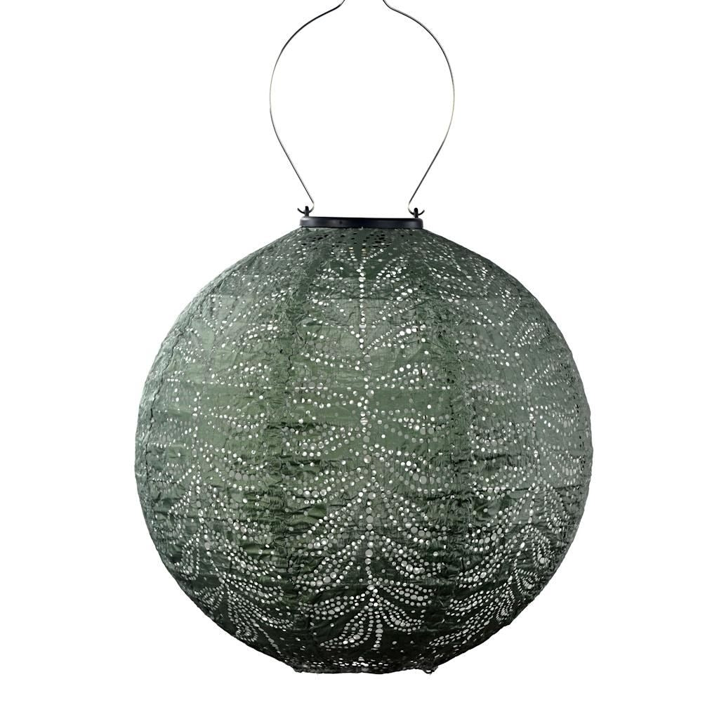 11.8" Round Sage Green Folia Pattern Lantern 1